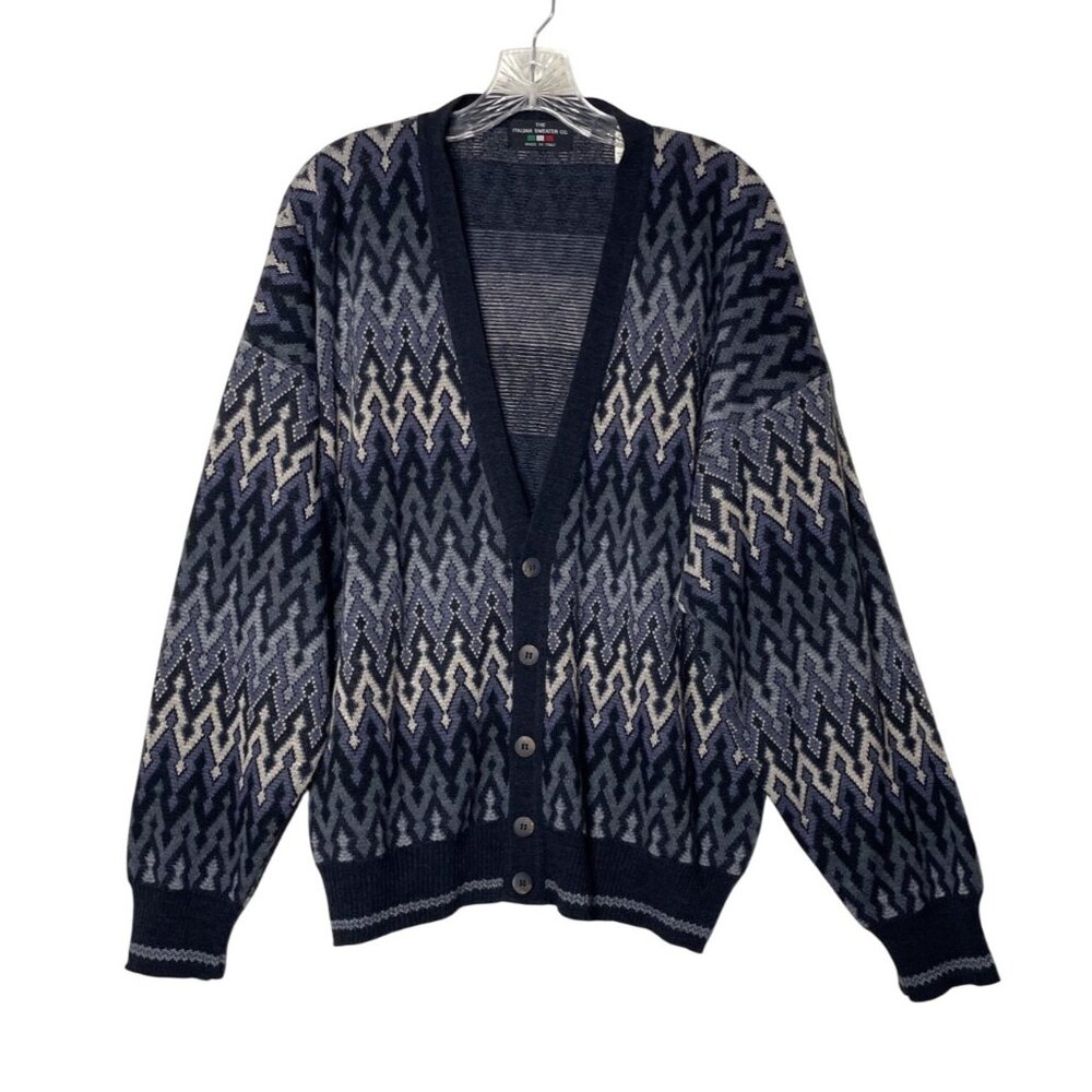 The Italian Sweater Co. Vtg V-Neck Cardigan Sweater Made in Italy L Zigzag